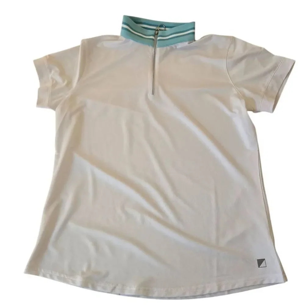 Bette & Court Womens White Short Sleeve 1/4 Zip Golf Polo Shirt Size Large